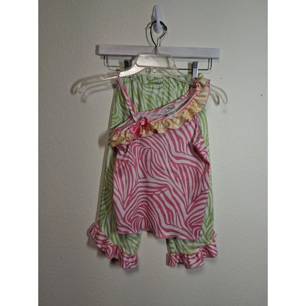 VTG Laura Dare 2 Piece Outfit Colorful Zebra Animal Print Y2K Girls Size 8